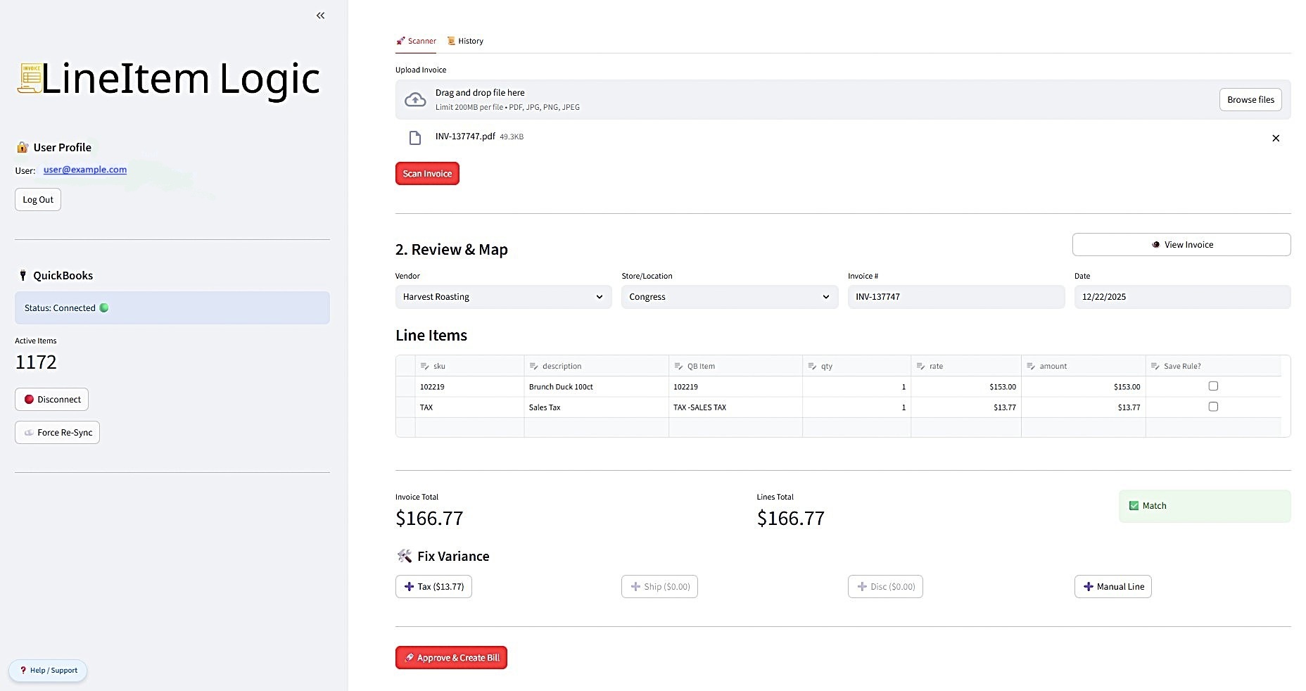 LineItem Logic Dashboard